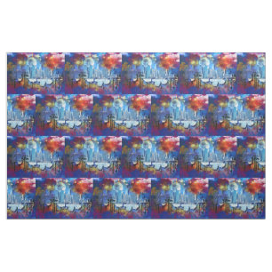 Tissu SlipperyJoe NYC graffiti lune entourée de tourbill