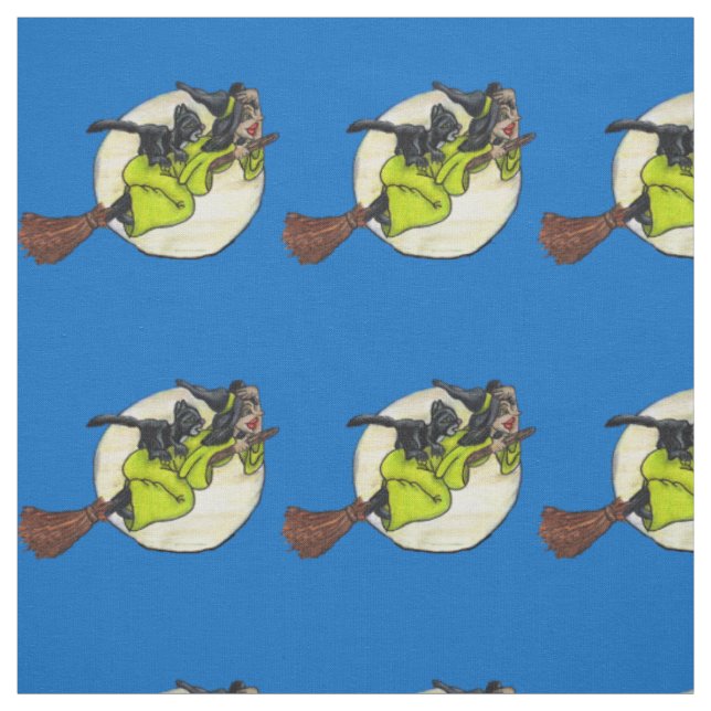 Tissu Sorcière amusante volant sur une chambre avec lune (Échantillon)