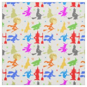 Tissu Sorcières Colorées En Vol. Motif d'Halloween
