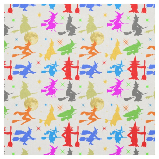 Tissu Sorcières Colorées En Vol. Motif d'Halloween (Échantillon)