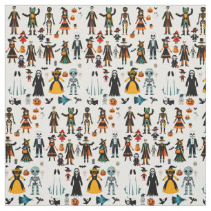 Tissu Sorcières d'Halloween Monstres et squelettes art