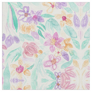 Tissu Spring Messy Pink Orange Purple Floral Watercolor