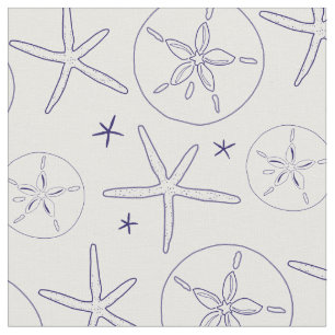 Tissu Starfish, Sand Dollar Navy Blue Beach Theme Fabric
