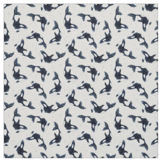Tissu Starry Ocean Orca Whales Dreamy Blue Design