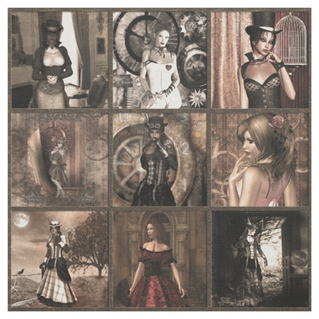 Tissu Steampunk Pinups Quilt Block Imprimer (Échantillon)