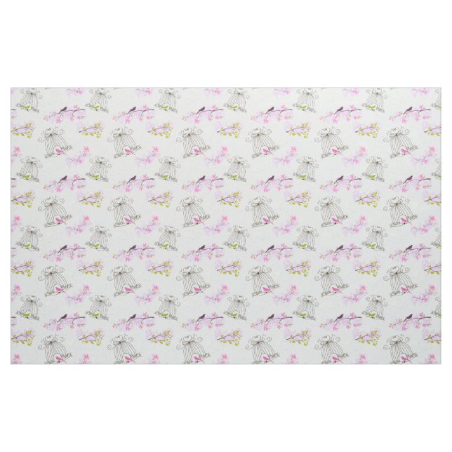 Tissu Structure de cage florale pour oiseaux (Fat Quarter)