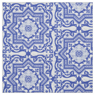 Tissu Style azulejo en céramique craquée bleue Azulejo V