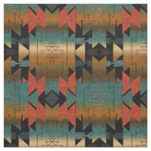 Tissu Style Sud-Ouest Noir, Or, Aqua Ombre