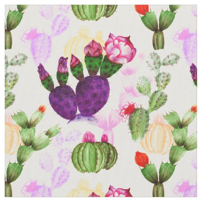Tissu Stylo Cactuses Lumineuses Dessin Motif Botanique (Fermer)