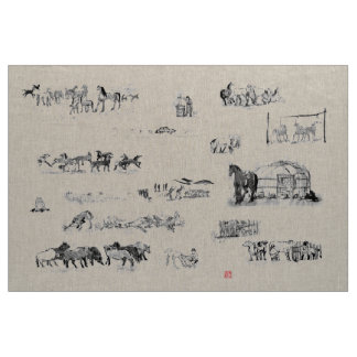Tissu Sumi samouraï de cavalier d'art de cheval japonais