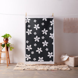 Tissu Summer Boho Black White Daisy Flowers