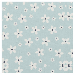 Tissu Summer Boho Blue White Daisy Flowers