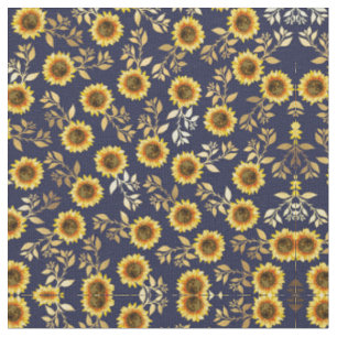 Tissu Sunny Yellow Gold Navy Feuille Motif