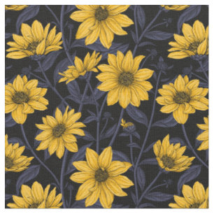 Tissu Sunroot, tournesol sauvage en jaune et bleu