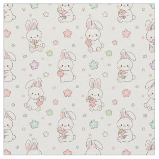 Tissu Sweetest Dreams: Kawaii Bunny and Strawberry
