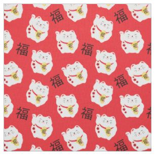 Tissu Symbole japonais chinois Maneki Neko Chat chanceux