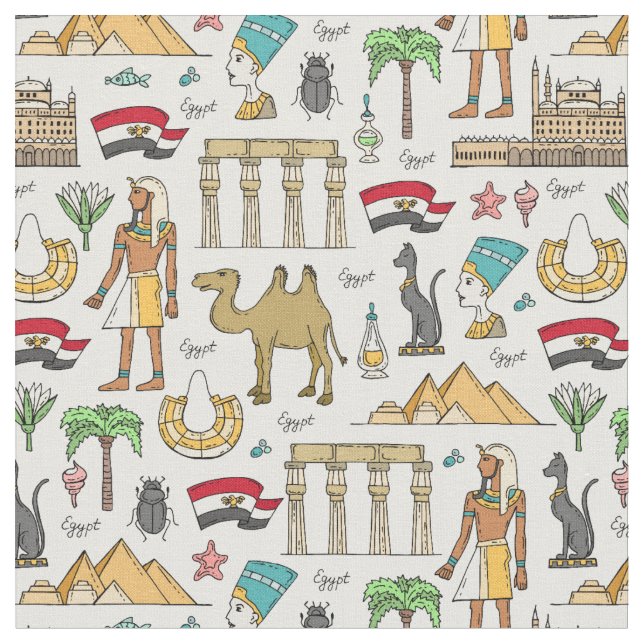 Tissu Symboles de couleur de motif de l'Egypte (Fermer)