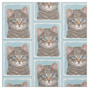 Tissu Tabby Gris Peinture De Chat - Cute Art De Chat Ori