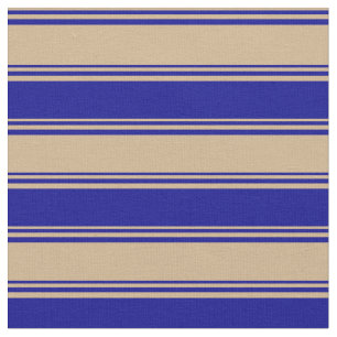 Tissu Tan et Bleu foncé Motif rayé/lin