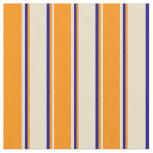 Tissu Tan, orange foncé et Motif couleur bleu foncé