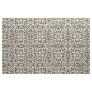Tissu Taupe Brown Gris Beige Hip Bohême Art Motif