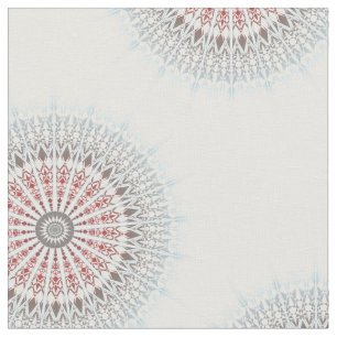 Tissu Taupe rouge bleu blanc Mandala