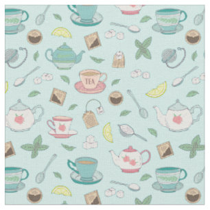 Tissu Tea Party tasses vintage et Motif de théière