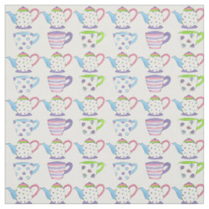 Tissu Tea Party Time Pastel Teacups Cups Teacots Imprime