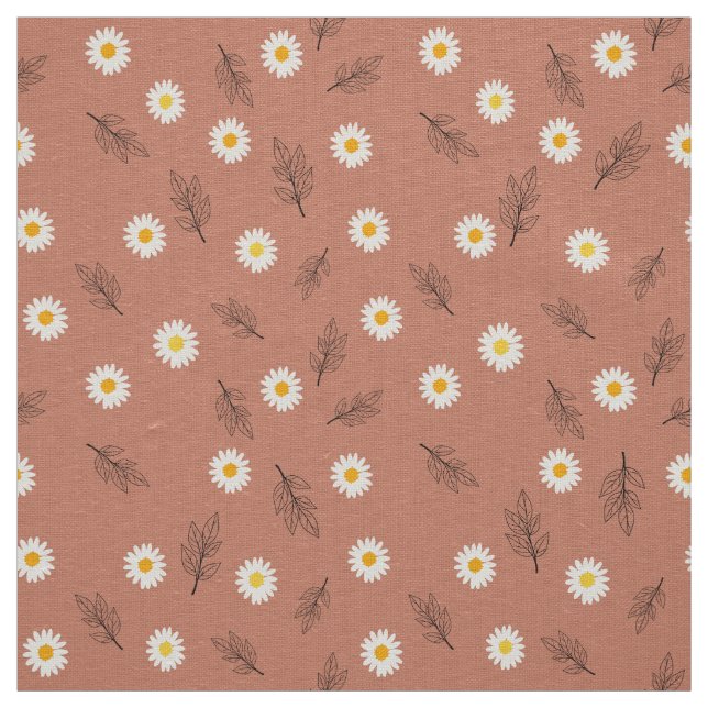 Tissu Terracotta Daisy Motif Éparpillé Lin Ivoire (Échantillon)