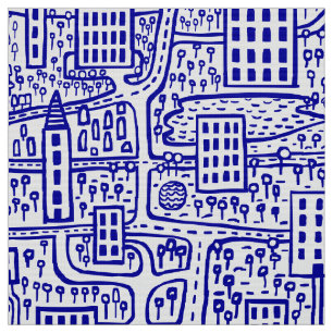 Tissu Terre de Tours - Bleu Marine sur Blanc