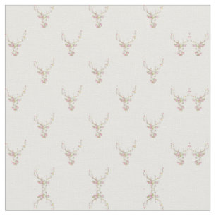 Tissu Tête florale vintage blanche rose moderne de cerf