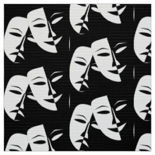 Tissu Théâtre Masque Comédie Tragédie Black Whitw