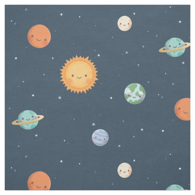 Tissu Thème spatial Soleil et Planètes Joyeux (Échantillon)