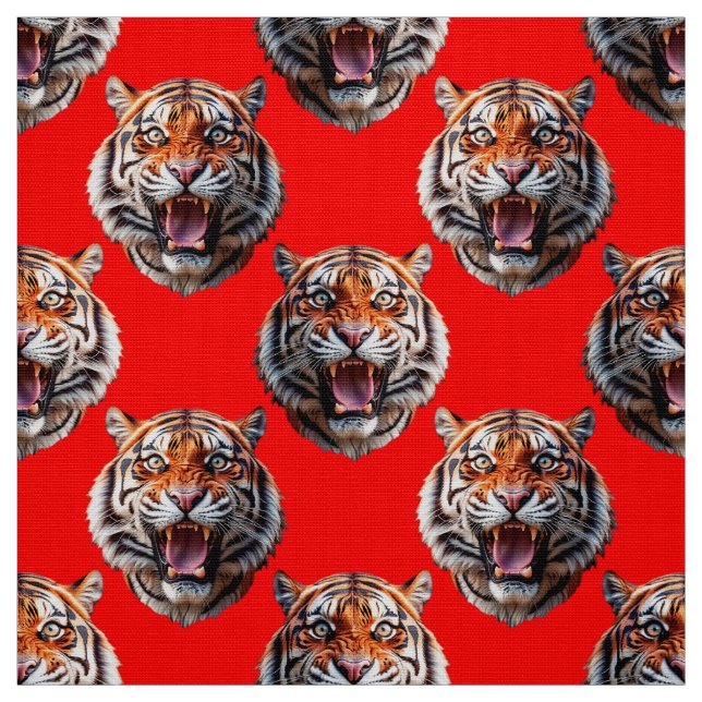 Tissu Tiger Head Pattern Design Red (Échantillon)