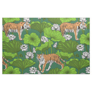 Tissu Tigres dans l'étang blanc de lotus