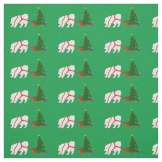 Tissu Tirez le Samoyed tirant l'arbre de Noël