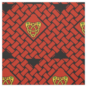 Tissu tissage or/rouge/noir, diamant, noeud céleste