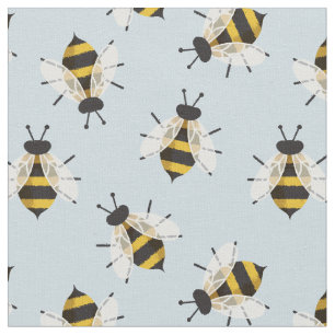Tissu Toile d'abeilles illustrée de bleu rustique