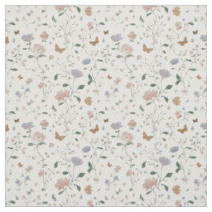 Tissu Toile-De-Jouy Élégante de Fleur Sauvage et Papillo