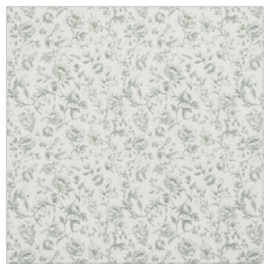 Tissu Toile-De-Jouy Florale Vert Sauge Vintage à l'aquar