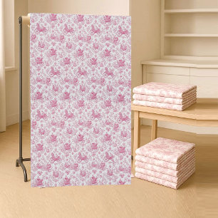 Tissu Toile de Jouy française rose scène pastorale de ch
