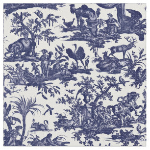 Tissu Toile de Jouy Quatre parties du motif bleu du mond