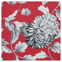 Toile florale gris argent rouge
