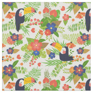Tissu Toucan et fleurs tropicales