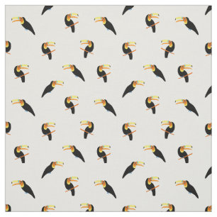 Tissu Toucans tropicaux Oiseaux exotiques Noir Blanc Mot