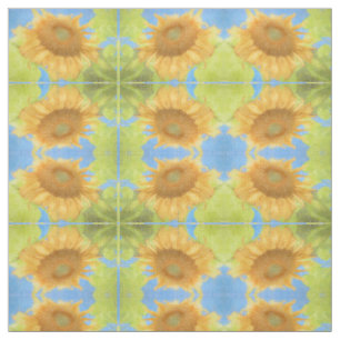 Tissu Tournesol Jaune Bleu Vert Pays Motif Floral