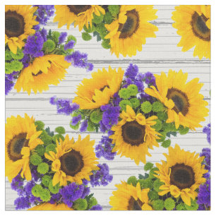 Tissu Tournesol jaune pourpre en bois blanc rustique de