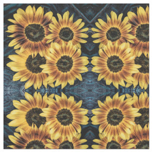 Tissu Tournesol Jaune Russe Denim Blue Jeans Motif