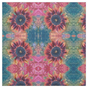 Tissu Tournesol Turquoise Rouge Orange Rose Russe Art d'