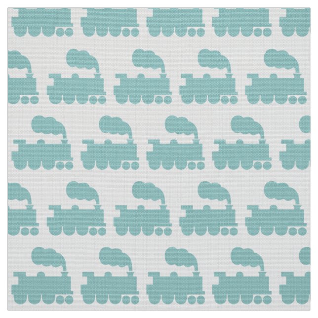 Tissu Train à vapeur Motif - Lt Blue Green et White (Échantillon)